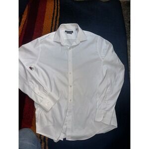 Tommy Hilfiger Men's Solid White Slim Fit Stretch Dress Shirt 16 34/35 L